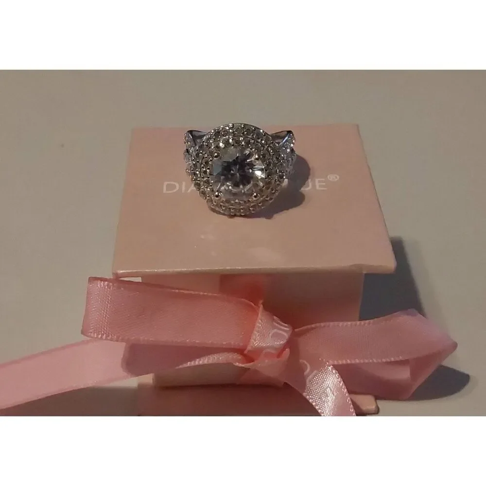 Gorgeous DIAMONIQUE 5.8 Carat Double Halo Design Ring Sz 8~Platinum/925SS